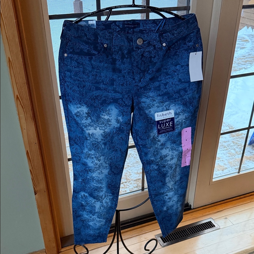 Bandolino Lisbeth Curvy Skinny Crop Jeans Blue Paisley Floral Acid Wash Size 6 - Picture 1 of 14